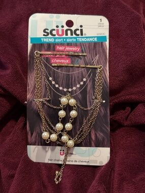 scunci Gold Tone Layered Pearl Draped Hair Chain